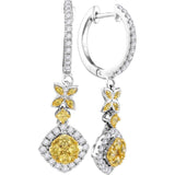 14kt White Gold Womens Round Yellow Diamond Cocktail Dangle Earrings 1 Cttw