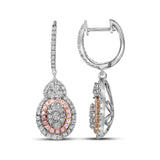 14kt White Gold Womens Round Pink Diamond Oval Dangle Earrings 1-3/8 Cttw