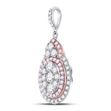14kt White Gold Womens Round Pink Diamond Oval Frame Cluster Pendant 7/8 Cttw