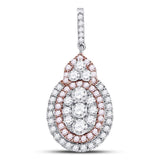 14kt White Gold Womens Round Pink Diamond Oval Frame Cluster Pendant 7/8 Cttw