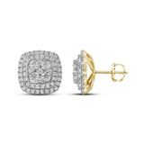 14kt Yellow Gold Womens Round Diamond Double Square Frame Cluster Earrings 1-1/2 Cttw