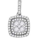 14kt White Gold Womens Round Diamond Square Cluster Pendant 7/8 Cttw