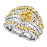 14kt White Gold Womens Round Yellow Diamond Stripe Cluster Ring 2 Cttw