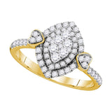 14kt Yellow Gold Womens Round Diamond Oval Halo Cluster Ring 1/2 Cttw