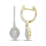 14kt Yellow Gold Womens Round Diamond Double Oval Frame Dangle Earrings 1.00 Cttw