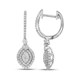 14kt White Gold Womens Round Diamond Double Oval Frame Dangle Earrings 1 Cttw