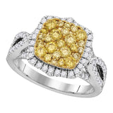 14kt White Gold Womens Round Yellow Diamond Canary Cluster Ring 1-1/2 Cttw