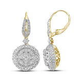 14kt Yellow Gold Womens Round Diamond Circle Cluster Dangle Earrings 2 Cttw