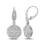 14kt White Gold Womens Round Diamond Circle Cluster Dangle Earrings 2 Cttw
