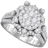14kt White Gold Round Diamond Cluster Bridal Wedding Engagement Ring 1-5/8 Cttw