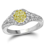 14kt White Gold Womens Round Yellow Diamond Circle Cluster Ring 3/4 Cttw