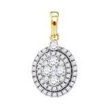 14kt Yellow Gold Womens Round Diamond Oval Cluster Pendant 1 Cttw