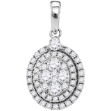 14kt White Gold Womens Round Diamond Oval Cluster Pendant 1 Cttw