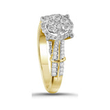 10kt Yellow Gold Round Diamond Flower Cluster Bridal Wedding Engagement Ring 3/4 Cttw