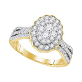 10kt Yellow Gold Womens Round Diamond Oval Flower Cluster Ring 1 Cttw