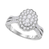10kt White Gold Womens Round Diamond Oval Flower Cluster Ring 1.00 Cttw