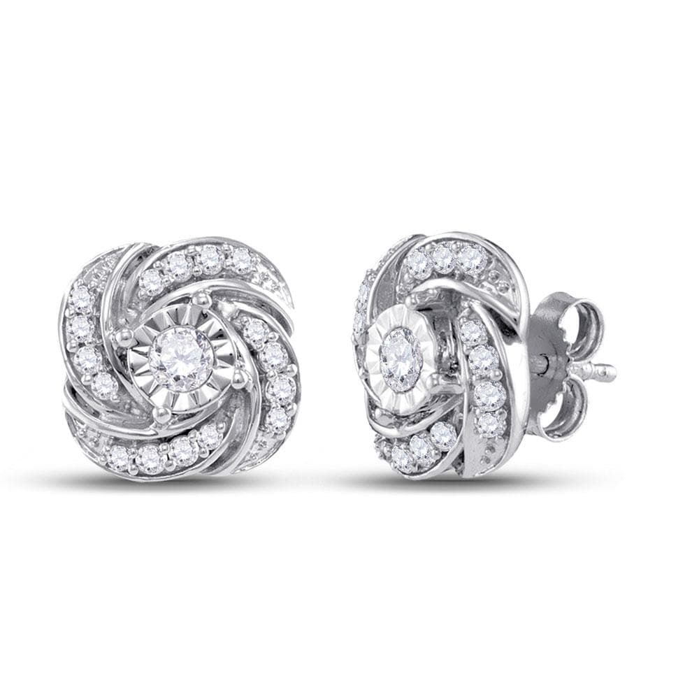 10kt White Gold Womens Round Diamond Pinwheel Fashion Earrings 1/3 Cttw