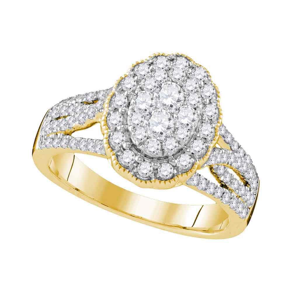 10kt Yellow Gold Round Diamond Oval Halo Cluster Bridal Wedding Engagement Ring 1 Cttw