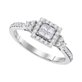 10kt White Gold Womens Princess Diamond Square Frame Cluster Ring 1/2 Cttw