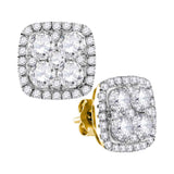 10kt Yellow Gold Womens Round Diamond Square Frame Cluster Earrings 2-5/8 Cttw