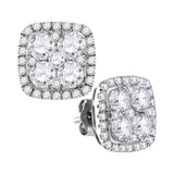 10kt White Gold Womens Round Diamond Square Frame Cluster Earrings 2-5/8 Cttw