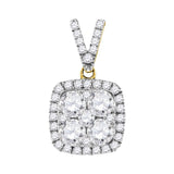 10kt Yellow Gold Womens Round Diamond Square Cluster Pendant 1-1/3 Cttw