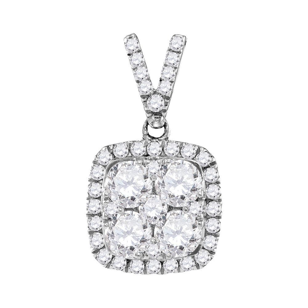 10kt White Gold Womens Round Diamond Square Cluster Pendant 1-1/3 Cttw