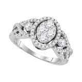 10kt White Gold Womens Round Diamond Oval Cluster Ring 1 Cttw