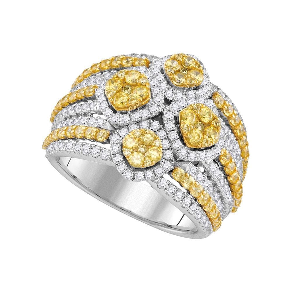 14kt White Gold Womens Round Natural Canary Yellow Diamond Fashion Ring 2-/8 Cttw