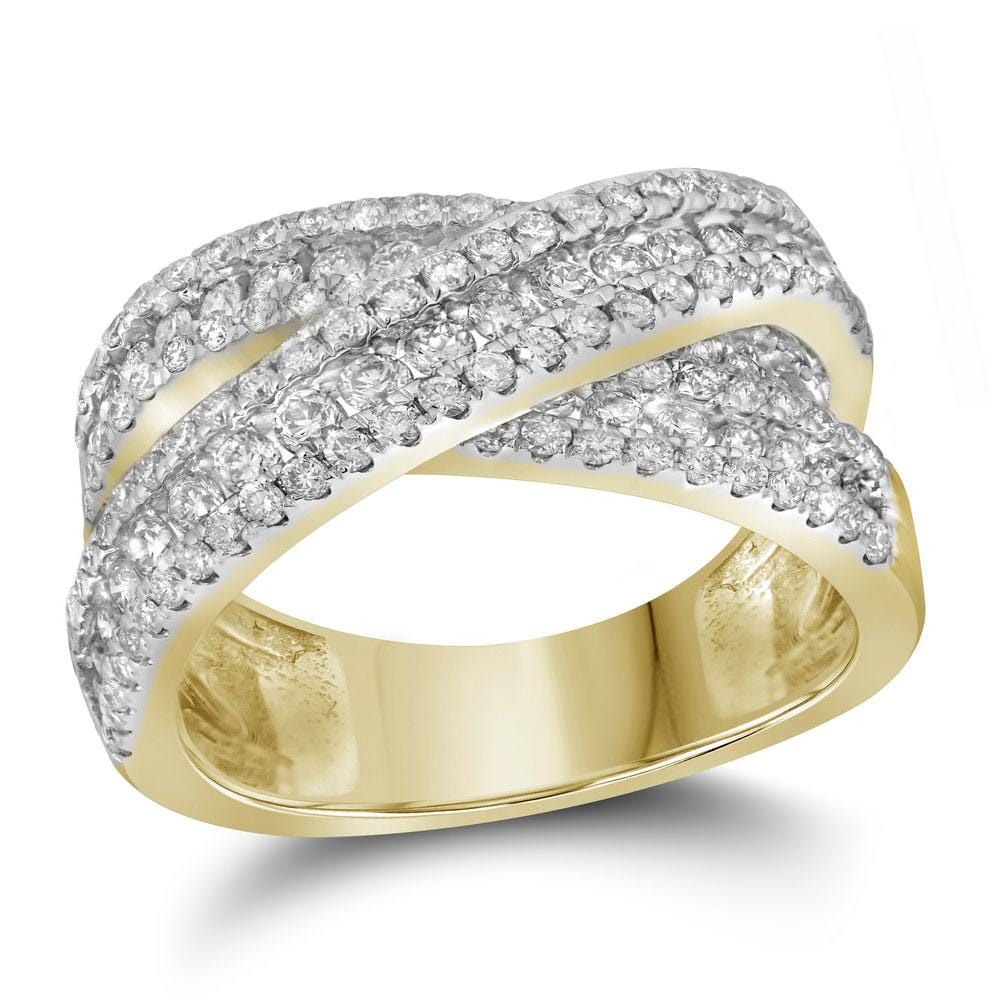 14kt Yellow Gold Womens Round Pave-set Diamond Crossover Cocktail Band 2-1/3 Cttw