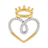 10kt Yellow Gold Womens Round Diamond Crowned Heart Pendant 1/5 Cttw