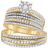 14kt Yellow Gold His Hers Round Diamond Solitaire Matching Wedding Set 1-1/4 Cttw
