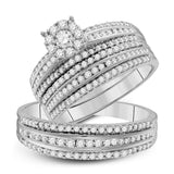14kt White Gold His Hers Round Diamond Cluster Matching Wedding Set 1-1/4 Cttw