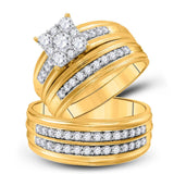 14kt Yellow Gold His Hers Round Diamond Matching Wedding Set 1-1/3 Cttw
