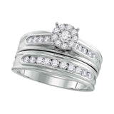 14kt White Gold His Hers Round Diamond Cluster Matching Wedding Set 1 Cttw