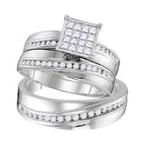 14kt White Gold His Hers Round Diamond Cluster Matching Wedding Set 7/8 Cttw