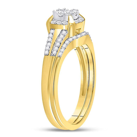 10kt Yellow Gold Round Diamond Bridal Wedding Ring Band Set 3/8 Cttw