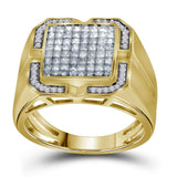 10kt Yellow Gold Mens Princess Diamond Cluster Ring 1 Cttw