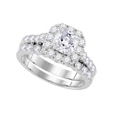 14k White Gold Round Diamond Halo Bridal Wedding Ring Band Set 2 Cttw