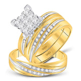 10kt Yellow Gold His Hers Princess Diamond Cluster Matching Wedding Set 3/4 Cttw
