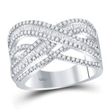 10kt White Gold Womens Round Diamond Crossover Band Ring 1-5/8 Cttw