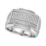 10kt White Gold Mens Round Pave-set Diamond Rectangle Cluster Ring 3/8 Cttw
