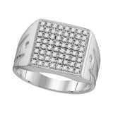 10kt White Gold Mens Round Diamond Polished Square Cluster Ring 1/2 Cttw
