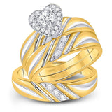 10kt Yellow Gold His Hers Round Diamond Heart Matching Wedding Set 3/8 Cttw