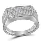 10kt White Gold Mens Round Diamond Rectangle Cluster Band Ring 1/3 Cttw