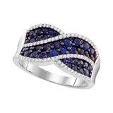 10kt White Gold Womens Round Blue Sapphire Crossover Band Ring 1-1/2 Cttw