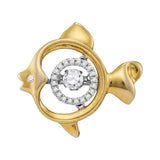10kt Yellow Gold Womens Round Moving Twinkle Diamond Fish Pendant 1/4 Cttw