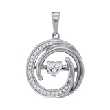 10kt White Gold Womens Round Diamond Moving Twinkle Heart Circle Pendant 1/6 Cttw