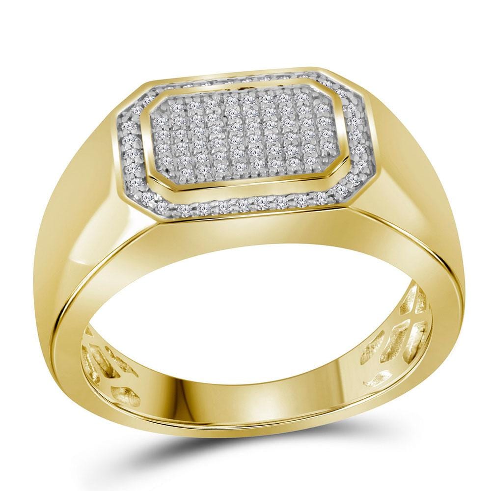 10kt Yellow Gold Mens Round Diamond Octagon Cluster Ring 1/4 Cttw