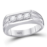 10kt White Gold Mens Round Diamond 3-Stone Ribbed Band Ring 1/2 Cttw